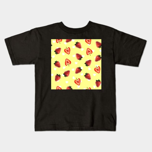 Strawberries yellow hearts Kids T-Shirt by ArtInPi